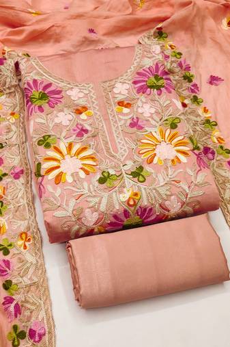 Women's peach embroidery silk dress material