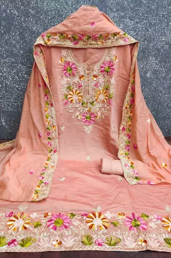  peach embroidery silk dress material