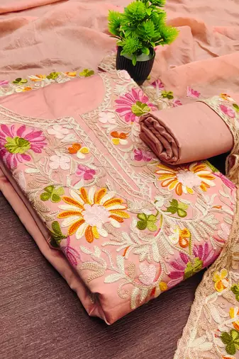  peach embroidery silk dress material