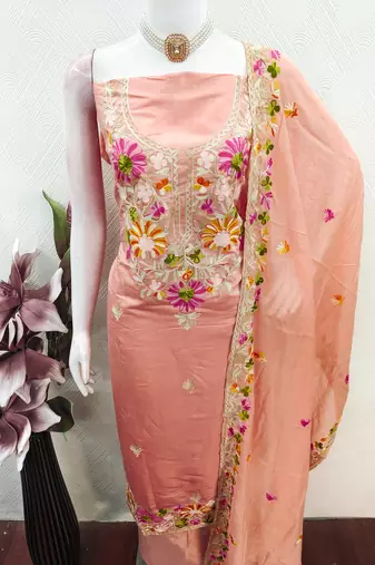  peach embroidery silk dress material