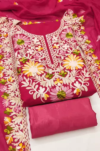 Women's pink embroidery silk dress material