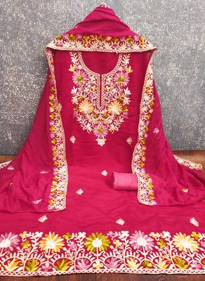  pink embroidery silk dress material 2