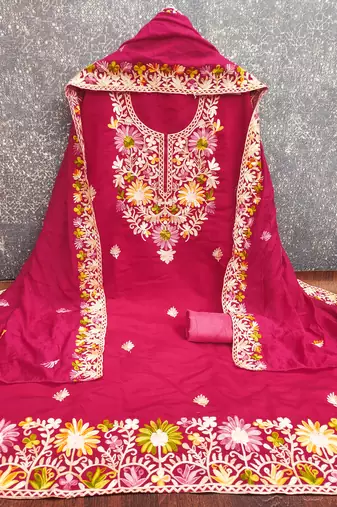  pink embroidery silk dress material