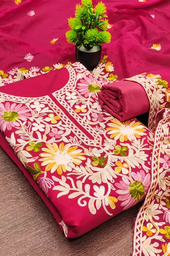  pink embroidery silk dress material