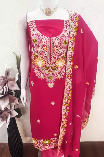  pink embroidery silk dress material