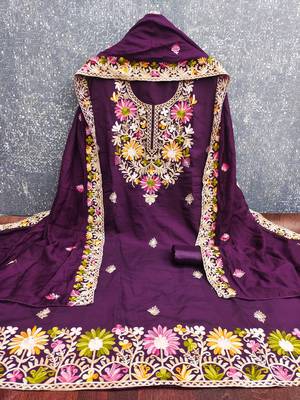  purple embroidery silk dress material 2