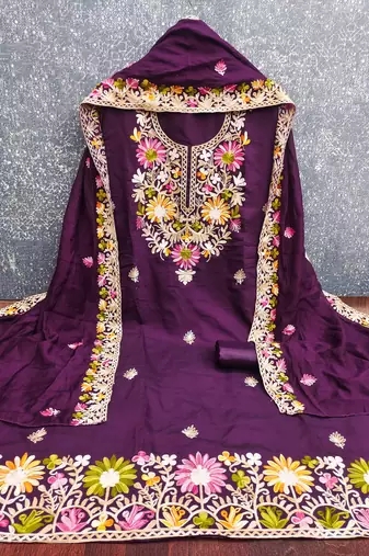  purple embroidery silk dress material