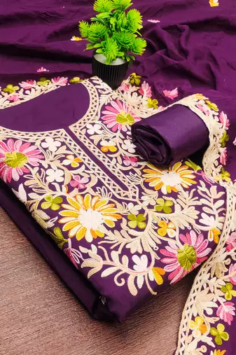  purple embroidery silk dress material