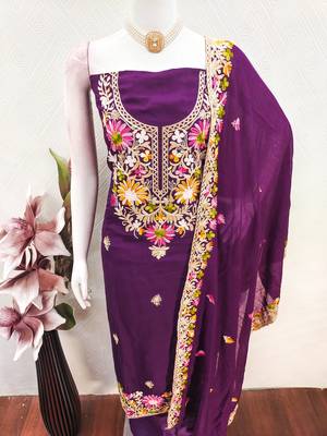  purple embroidery silk dress material 4
