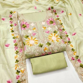  light green embroidery silk dress material 1