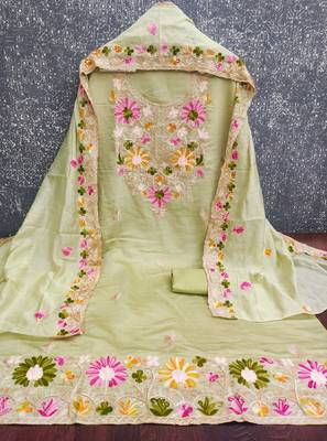  light green embroidery silk dress material 2