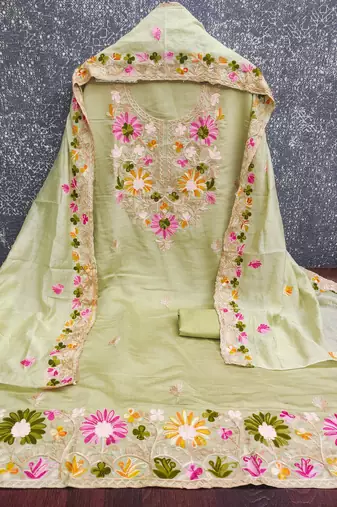  light green embroidery silk dress material