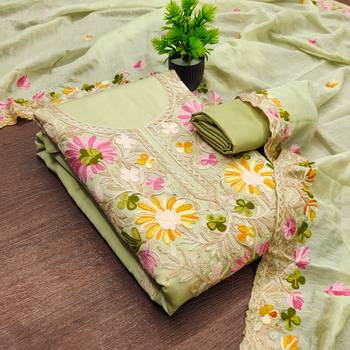  light green embroidery silk dress material 3