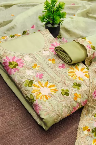  light green embroidery silk dress material