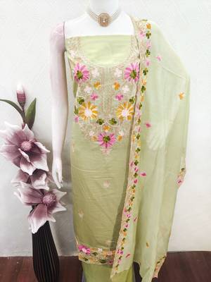  light green embroidery silk dress material 4