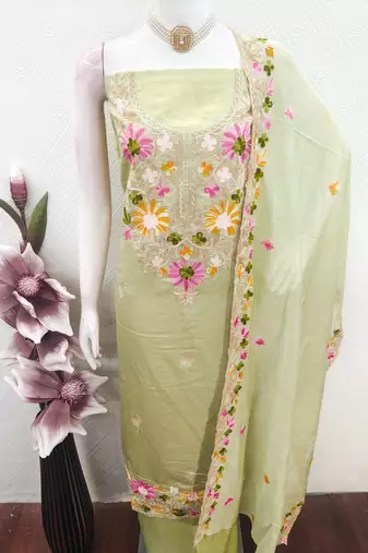  light green embroidery silk dress material