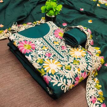  teal blue embroidery silk dress material 3