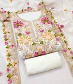 Women's white embroidery silk dress material