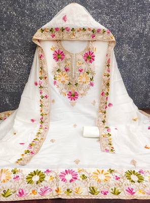  white embroidery silk dress material 2