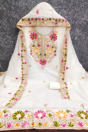  white embroidery silk dress material