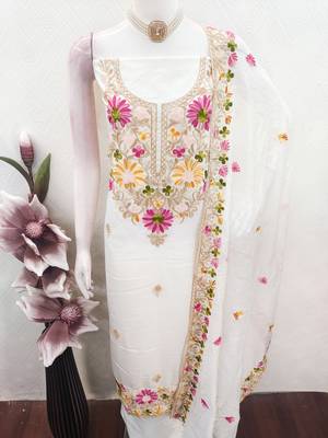  white embroidery silk dress material 4