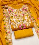 Women's yellow embroidery silk dress material
