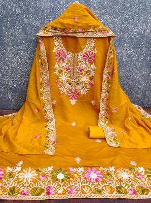 yellow embroidery silk dress material 2