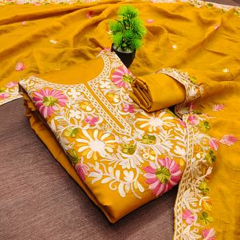  yellow embroidery silk dress material 3