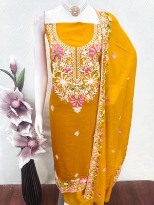 yellow embroidery silk dress material 4