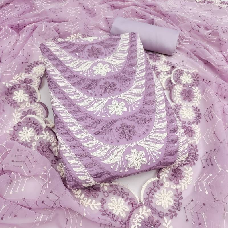 Women's levender embroidery georgette dress material