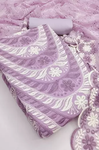  levender embroidery georgette dress material