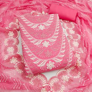  pink embroidery georgette dress material 1