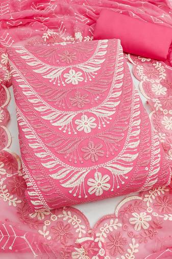 Women's pink embroidery georgette dress material