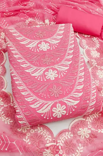 Women's pink embroidery georgette dress material