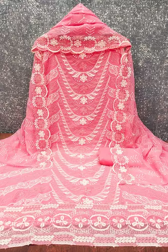  pink embroidery georgette dress material