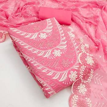  pink embroidery georgette dress material 3