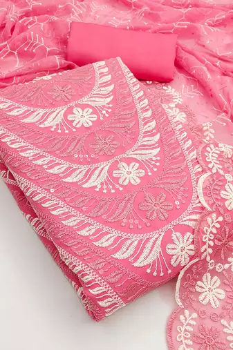  pink embroidery georgette dress material