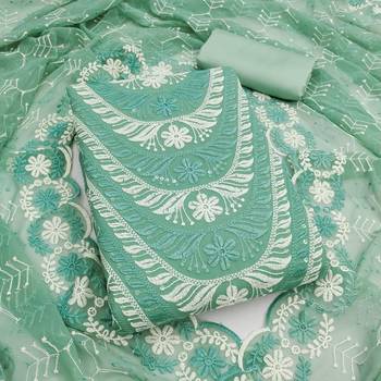  sea green embroidery georgette dress material 1