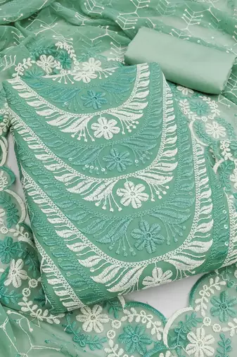 Women's sea green embroidery georgette dress material