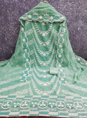  sea green embroidery georgette dress material 2