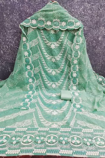  sea green embroidery georgette dress material