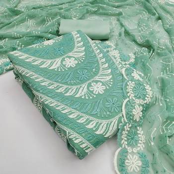  sea green embroidery georgette dress material 3