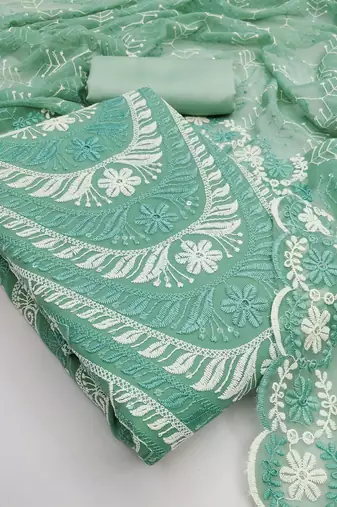  sea green embroidery georgette dress material