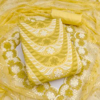  yellow embroidery georgette dress material 1