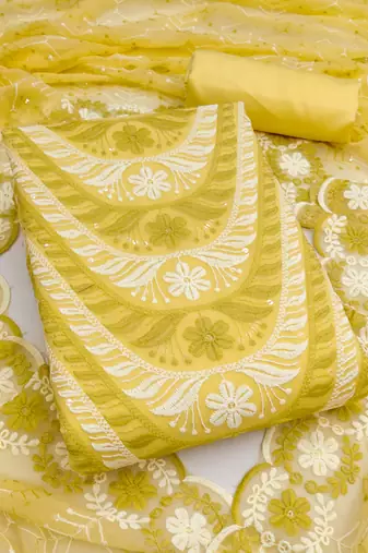 Women's yellow embroidery georgette dress material