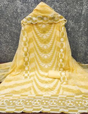  yellow embroidery georgette dress material 2