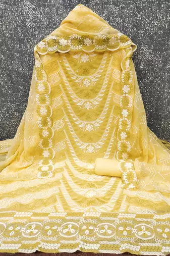  yellow embroidery georgette dress material