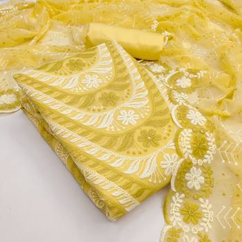  yellow embroidery georgette dress material 3