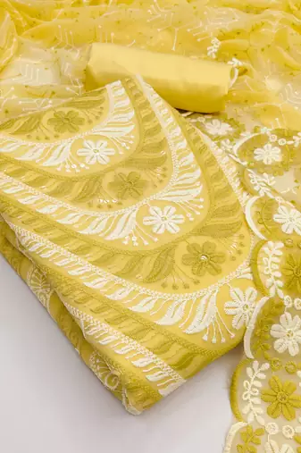  yellow embroidery georgette dress material