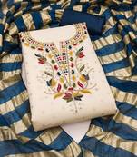 Women's white embroidery cotton dress material